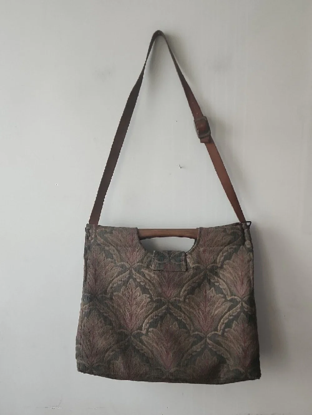 Tapestry Pattern Messenger Bag with Green Interior - Picture 10 of 15